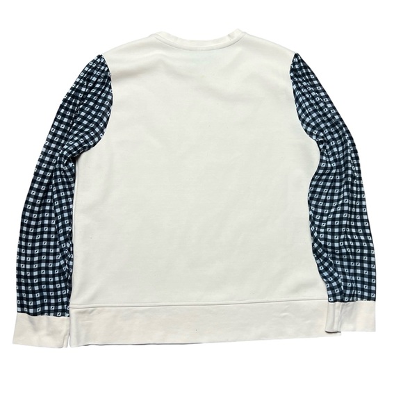 Saint + Sofia Contrast Sleeve Sweatshirt Cream Gingham Puff Sleeve Knit Top 8 - Picture 3 of 7